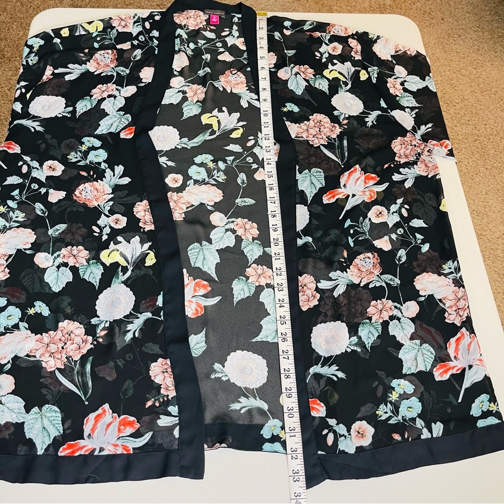 Vince Camuto Floral Sheer Kimono Cardigan Women Size XL Black/Pink Boho Vacay - Picture 8 of 9